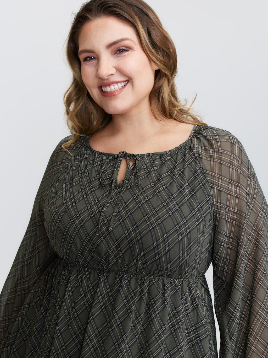 Diamond Print Neck Tie Midi Dress