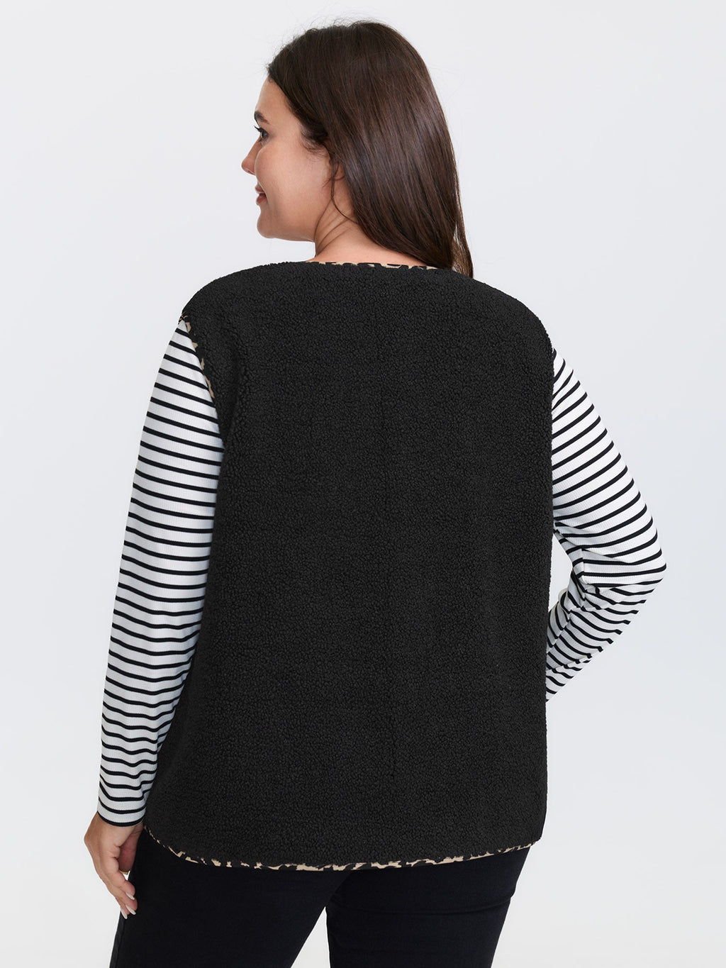 Faux Shearling Patchwork Leopard Edge Vest