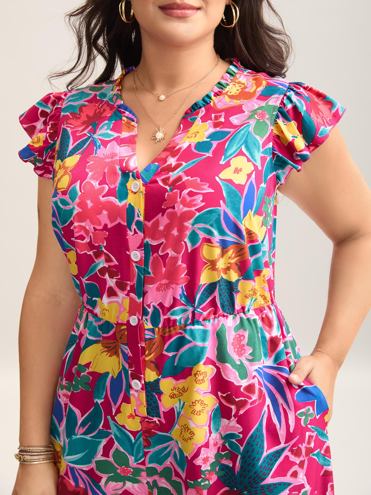 Sunkissed Floral Print Button Wide-Leg Jumpsuit