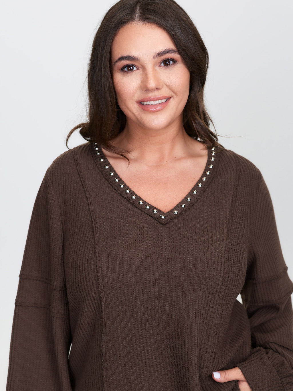 Brushed Waffle Rivet Neckline Sweatshirt