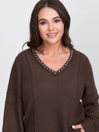 Brushed Waffle Rivet Neckline Sweatshirt
