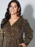 Glitter Surplice Neck Knee Dress