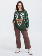 Deer Snowflake Pattern Jacquard Pullover