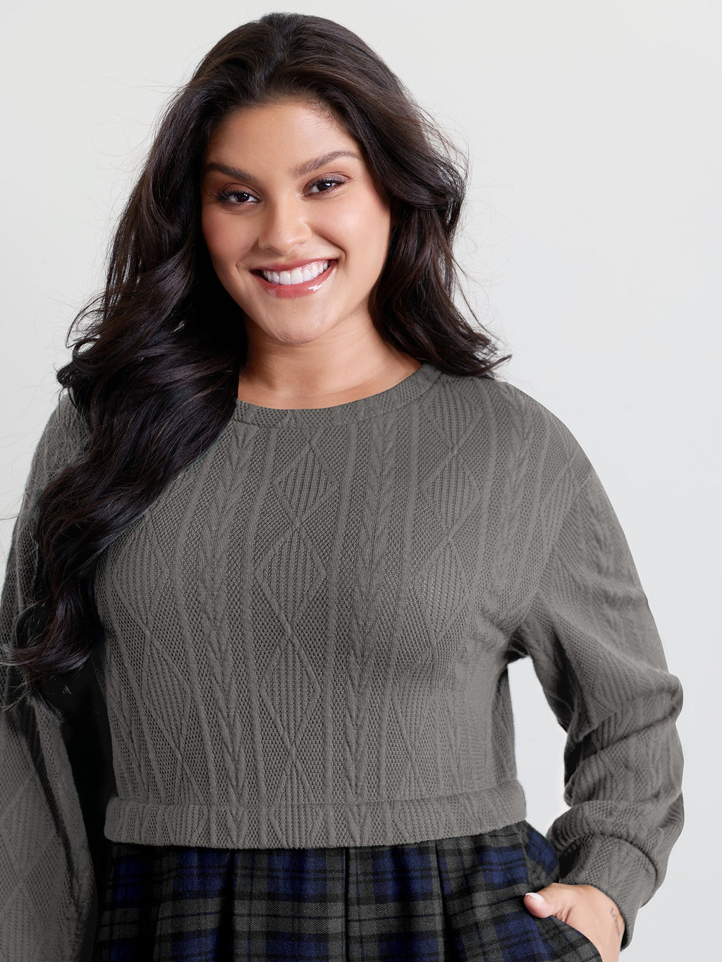 Layered Plaid Pockets Midi Dress