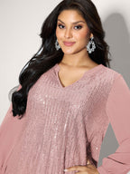 Shimmery Sequin Notched Collar Blouse