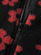 Jacquard Plush Floral Zipper Jacket