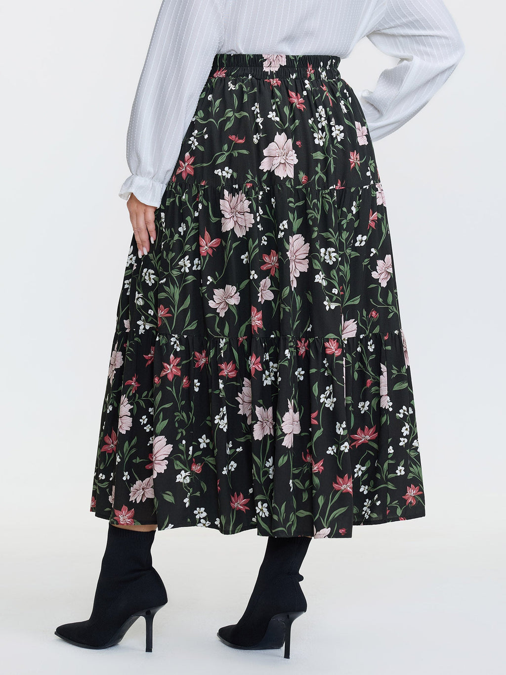 Floral Print Stretchy Waistband Maxi Skirt