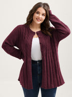 Cable Knit Round Neck Button Knit Cardigan
