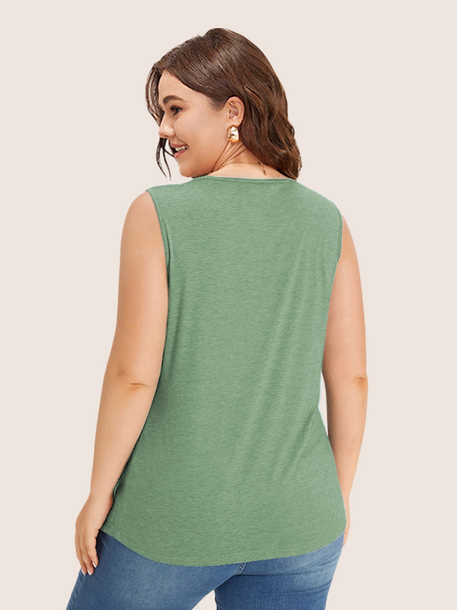 Heather Plicated Detail Square Neck Tank Top