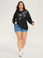 Floral Embroidery Print Relaxed Fit Sweatshirt