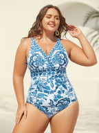 Two-Piece Floral Print Ruched Mesh Swimsuit, Sarong