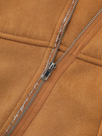 Suede Fluffy Zipper Hooded Vest Coat