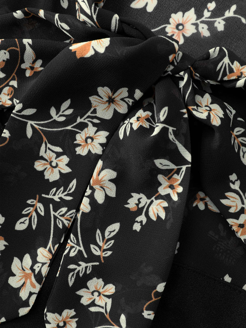 Floral Print Ribbon Neck-Tie Knee Dress