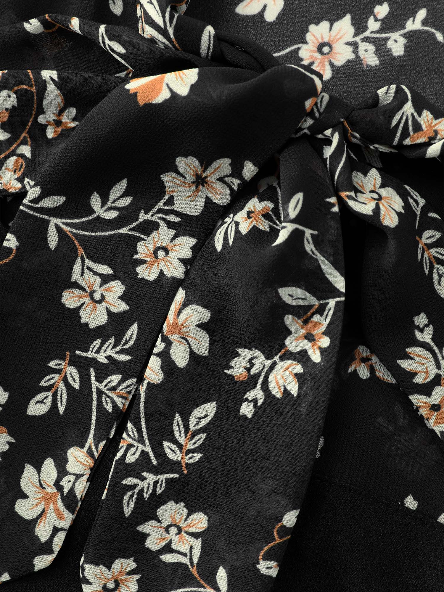 Floral Print Ribbon Neck-Tie Knee Dress