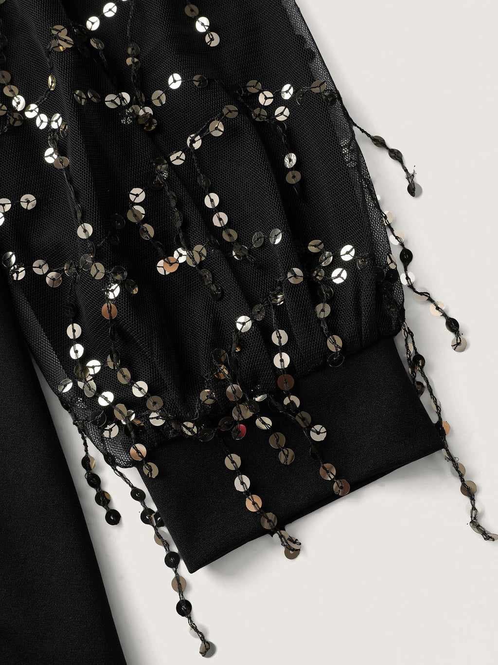 Sequin Sleeve Cut-Out Neck Top