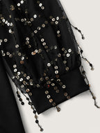 Sequin Sleeve Cut-Out Neck Top