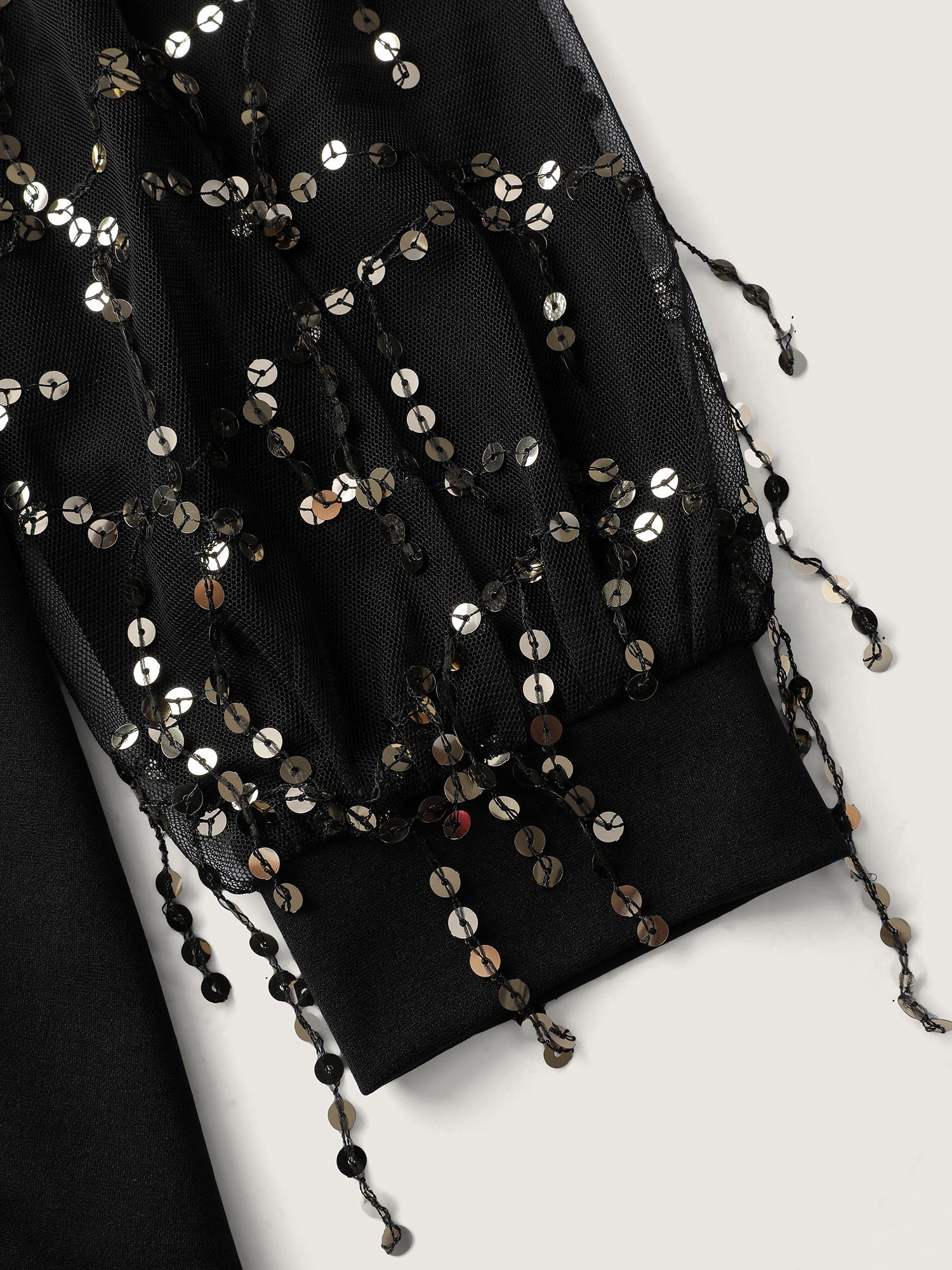 Sequin Sleeve Cut-Out Neck Top