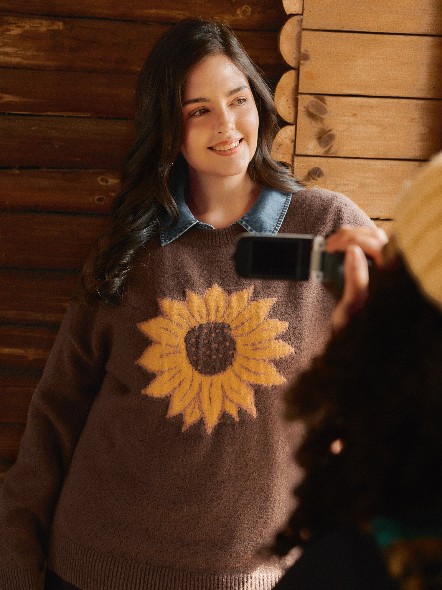 Supersoft Sunflower Pattern Round Neck Pullover