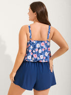 Floral Print Keyhole Pockets Swim Romper