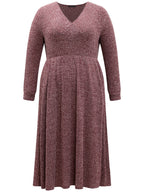 Rib Knit Plain Plisse Long Sleeve Dress
