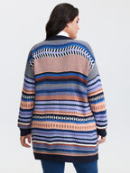 Multicolor Stripe Jacquard Pockets Knit Cardigan