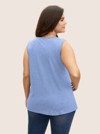 Heather Plicated Detail Square Neck Tank Top