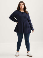 Cable Knit Round Neck Button Knit Cardigan