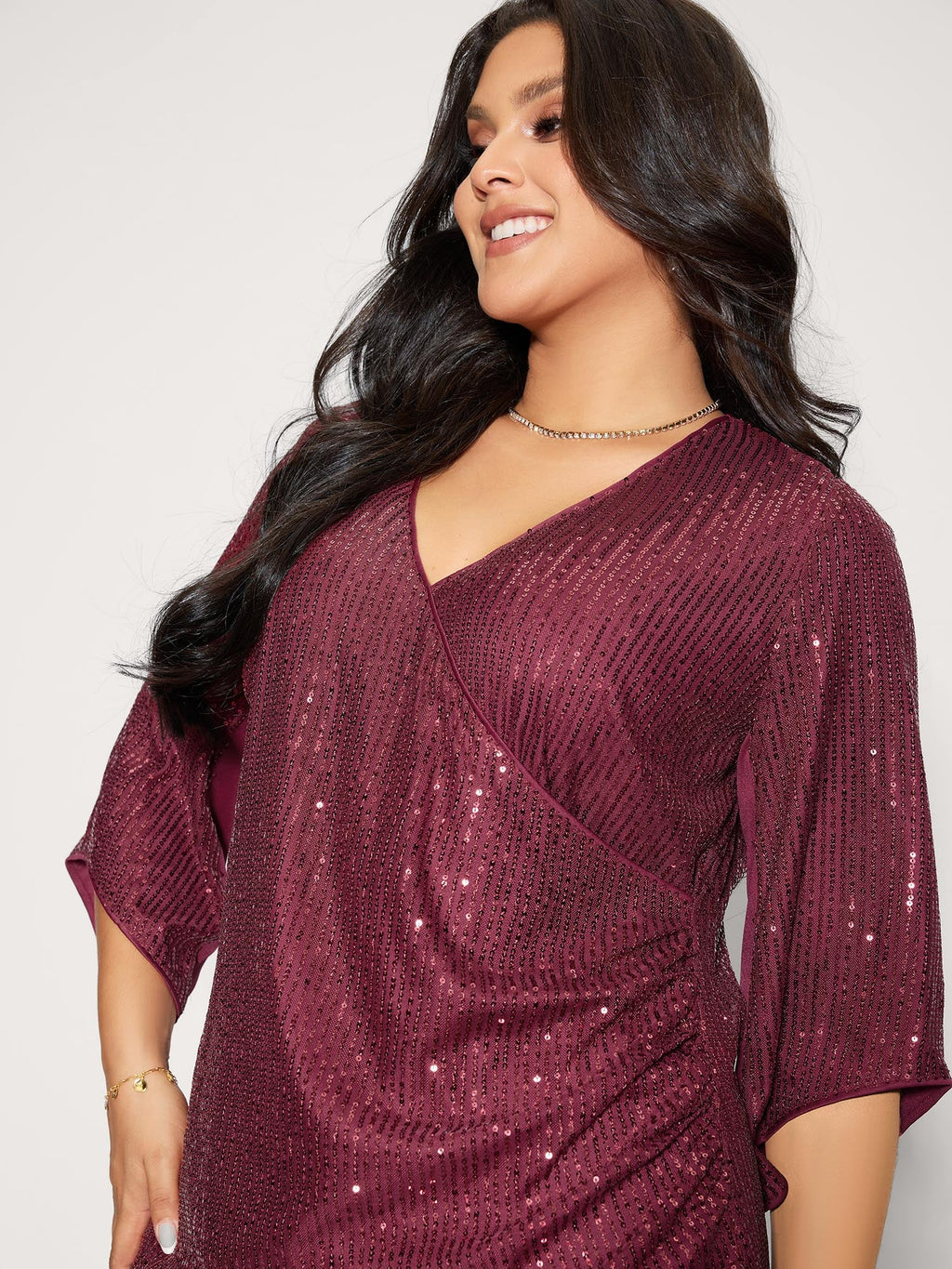 Shimmery Sequin Gathered Flared Sleeve Blouse