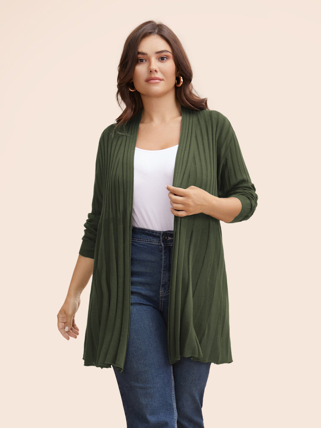 Plain Textured Kimono Collar Cardigan