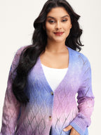 Ombre Gradient Eyelet Trim Knit Cardigan