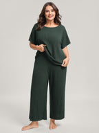 Stretchy Pit Strip Solid Loungewear Set
