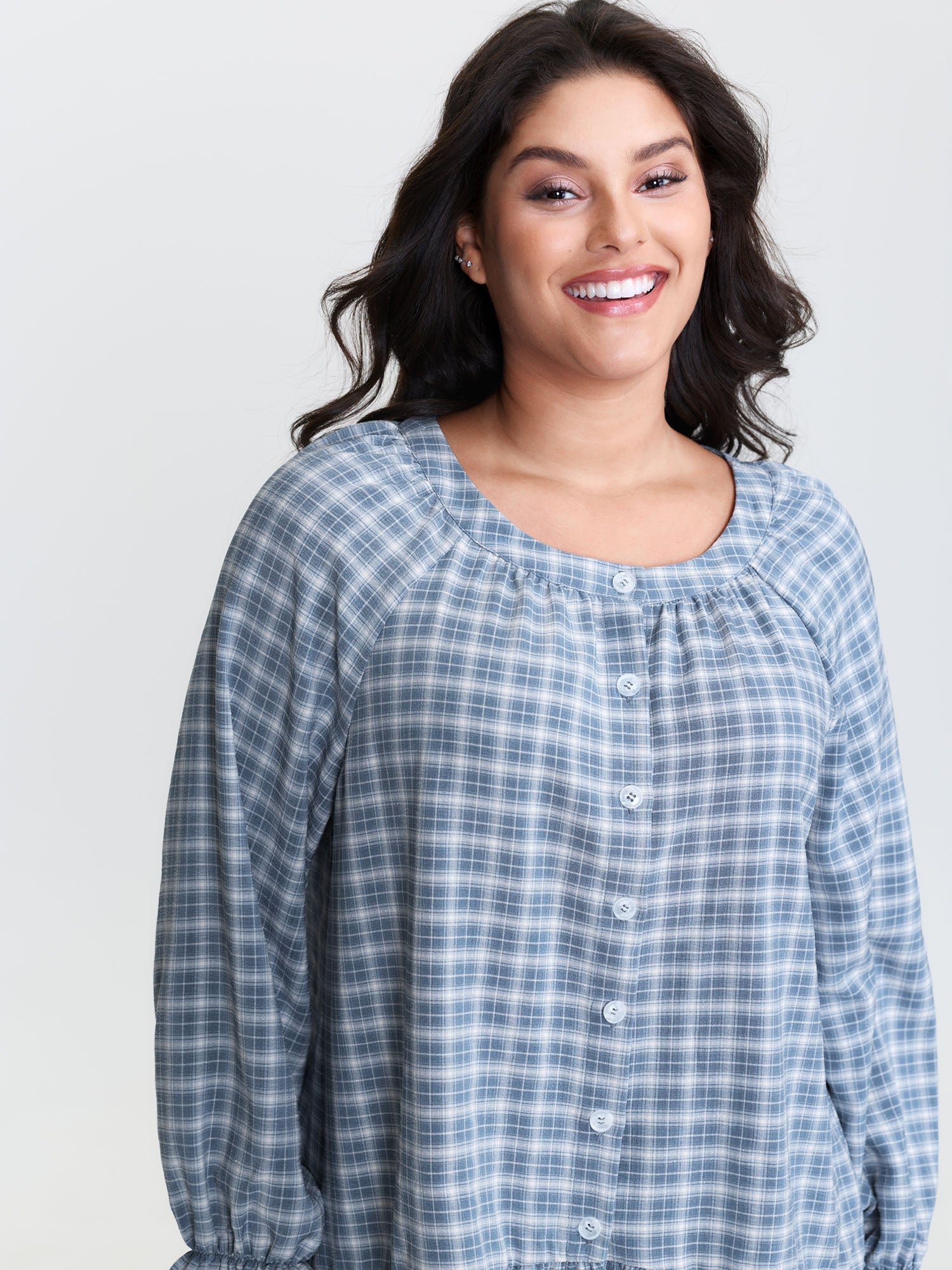 Gingham Ruffled Hem Loungewear Set