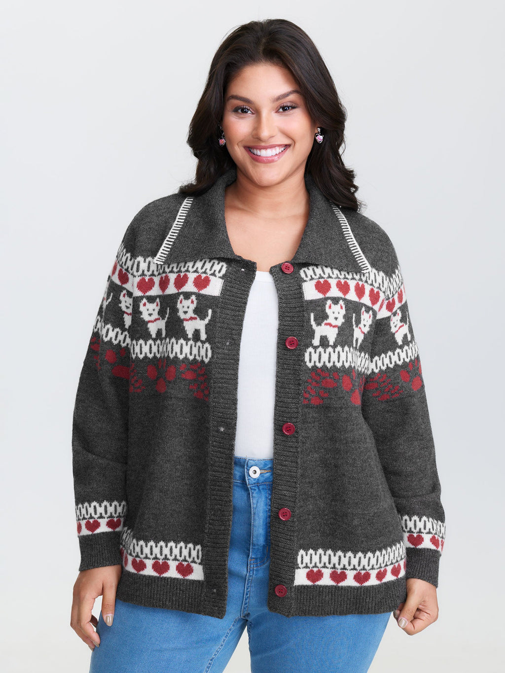 Animal Print Jacquard Polo Collar Knit Cardigan