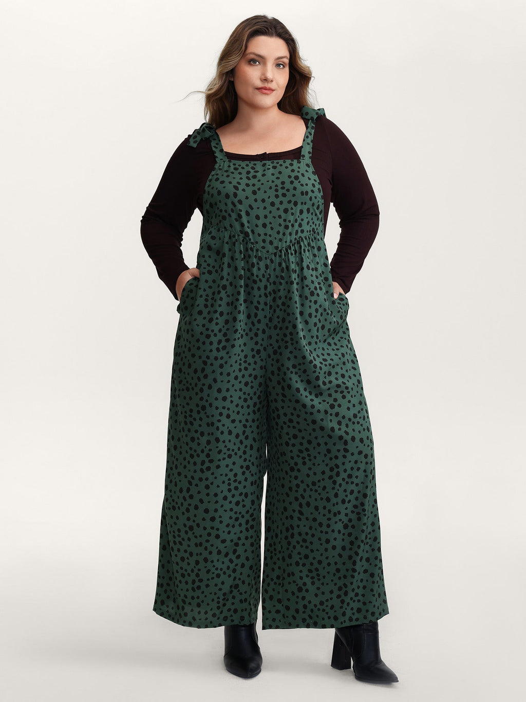 Leopard Print Shirred Shoulder Ties Jumpsuit