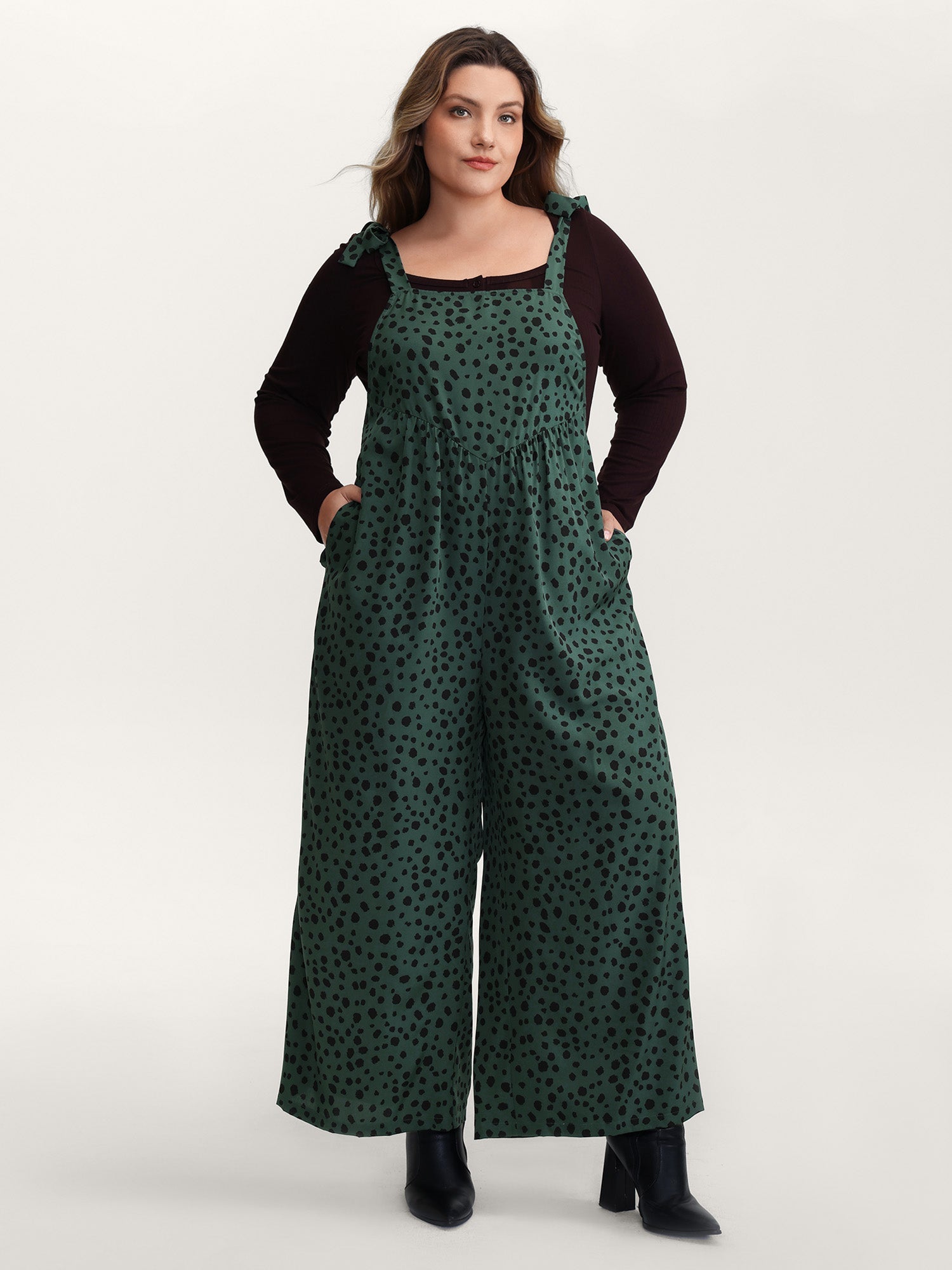 Leopard Print Shirred Shoulder Ties Jumpsuit