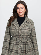 Plaid Belted Waist-Defining Coat