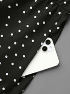 Crew Neck Polka Dot Waist Cinched Dress