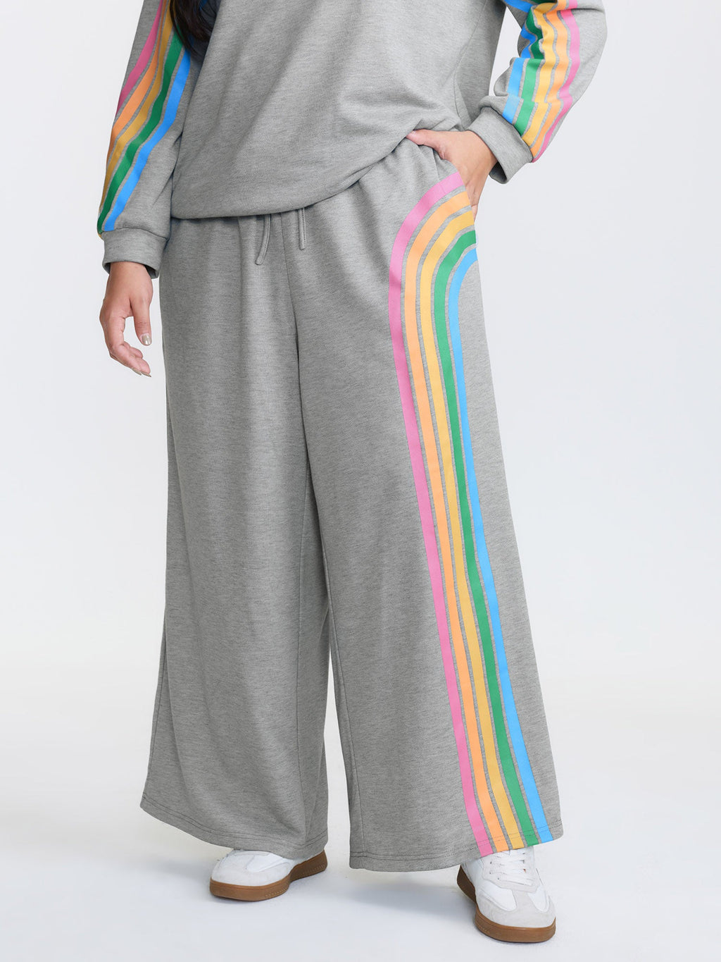 Rainbow Print Drawstring Wide-Leg Lounge Bottoms