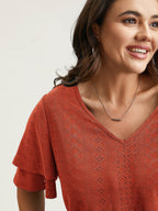 Jacquard Textured Lotus Leaf Sleeve Top