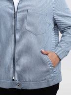 Denim Stripe Zipper-Front Jacket