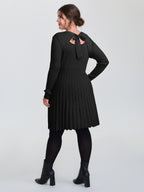 Ribbed Cinched-Waist Bowtie Sweater Dress
