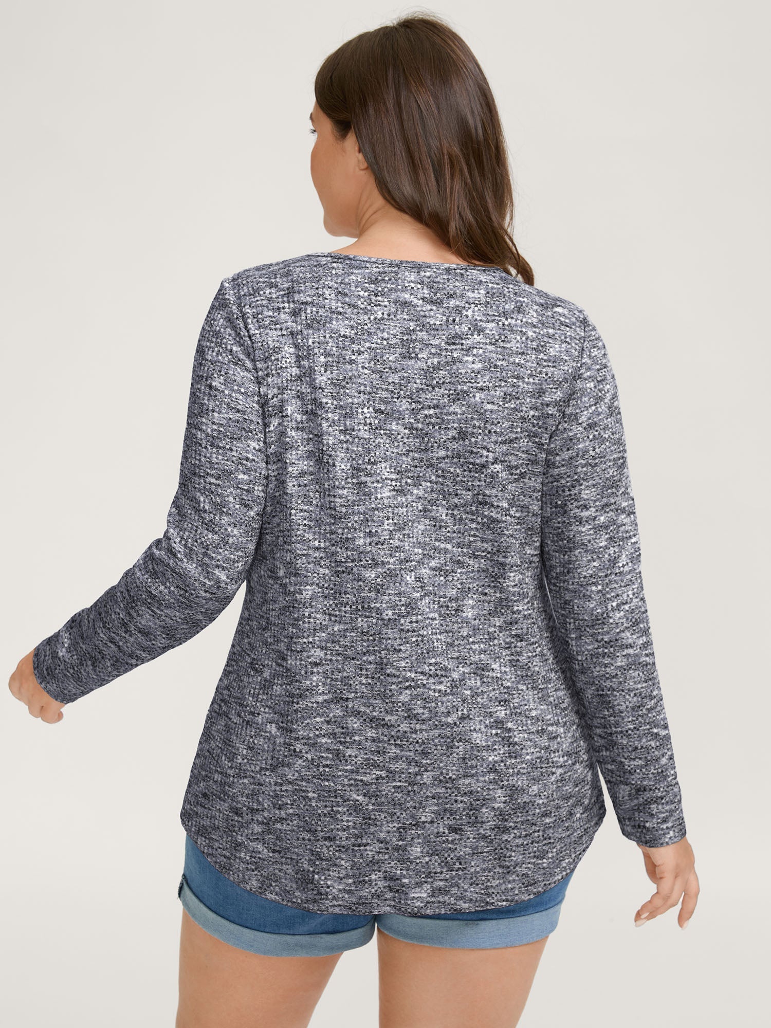 Textured Knit Pleated Neckline Top