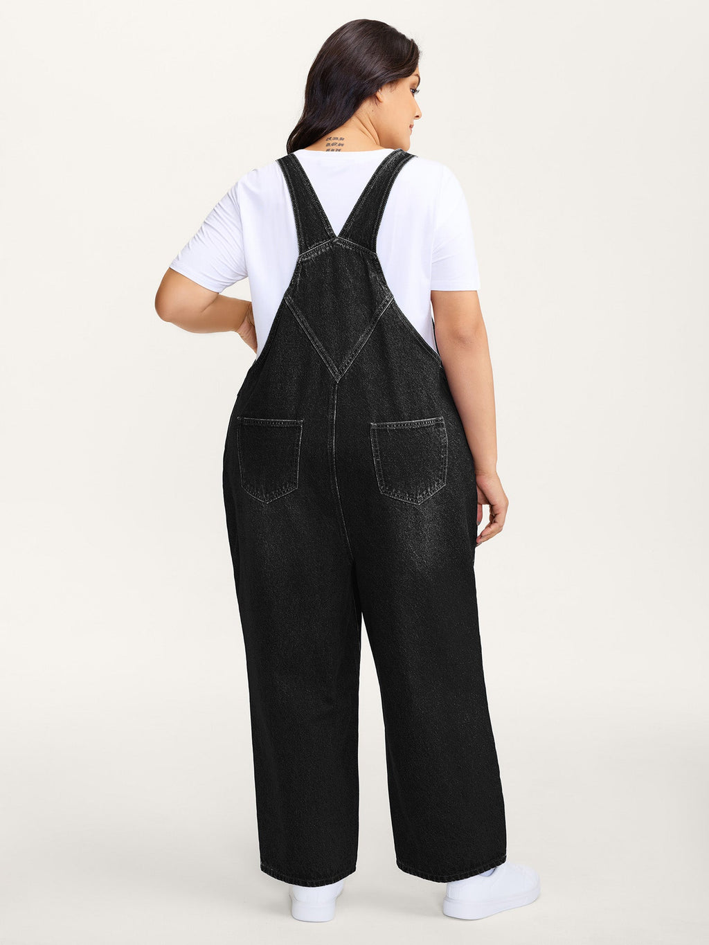 Cotton Relaxed-Fit Side Button Overall Denim Jumpsuit