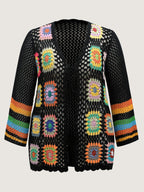 Colorful Floral Crochet Tie Knit Cardigan