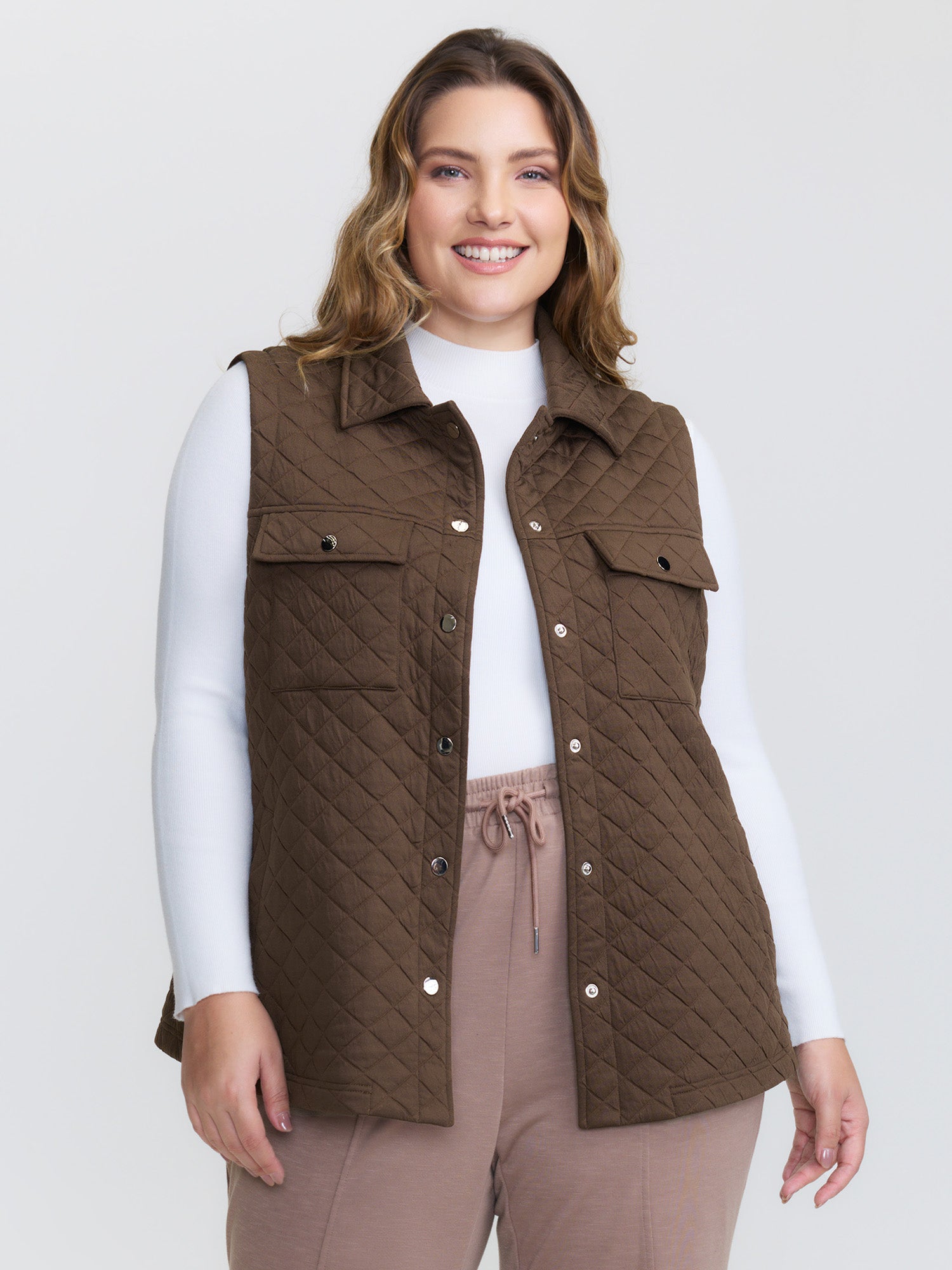 Quilted Chest Pockets Button Vest