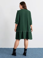 Ruffled Neck Tiered Button Knee-Length Dress
