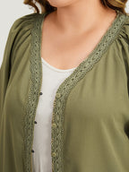 Plain Contrast Lace Lantern Sleeve Button Fly Coat