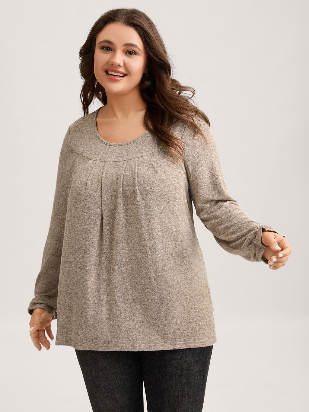 Round Neck Heather Pleated T-shirt