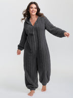 Fleece Half Zipper Hooded Sleep Jumpsuit