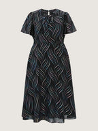 Abstract Print Twisted Neckline Midi Dress